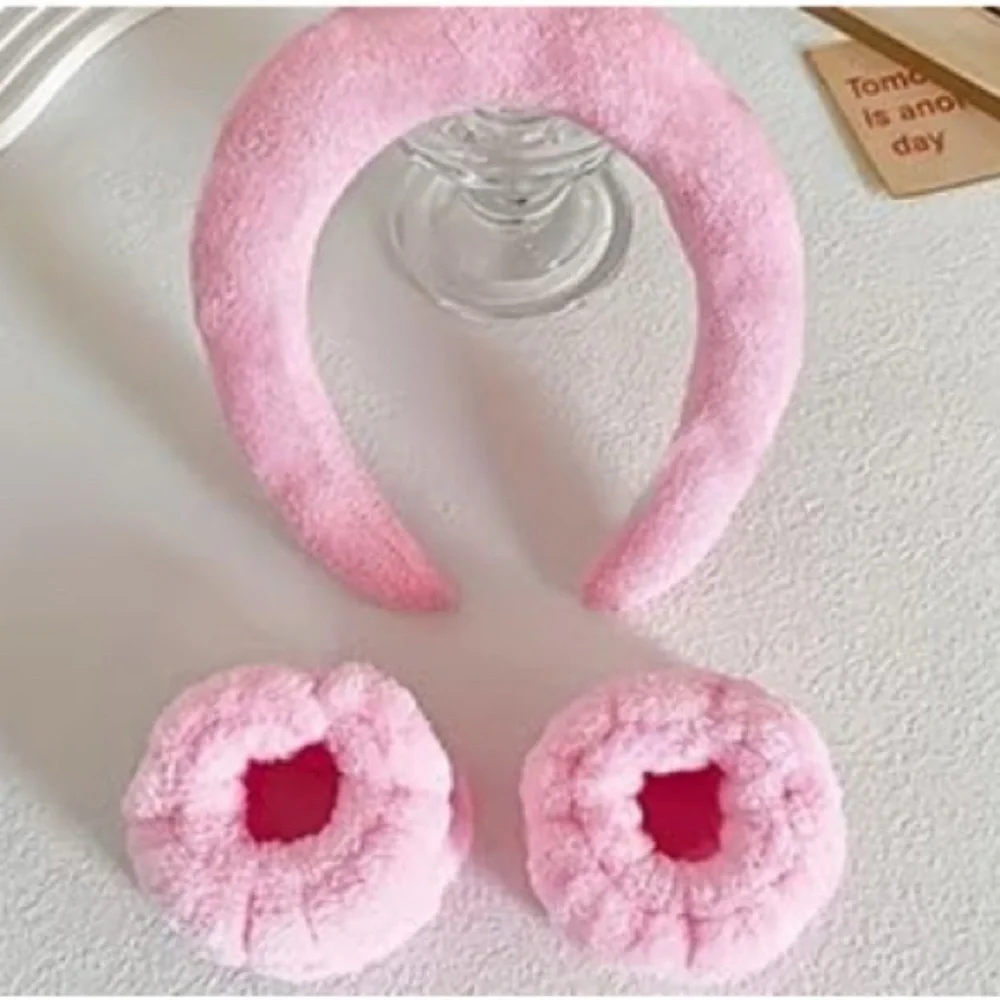 Pink Plush Headband and Scrunchies Set